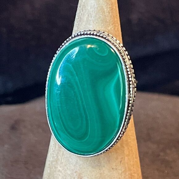 Artisan Crafted Malachite Ring In 925 Sterling Silver Size 8 - Picture 5 of 10
